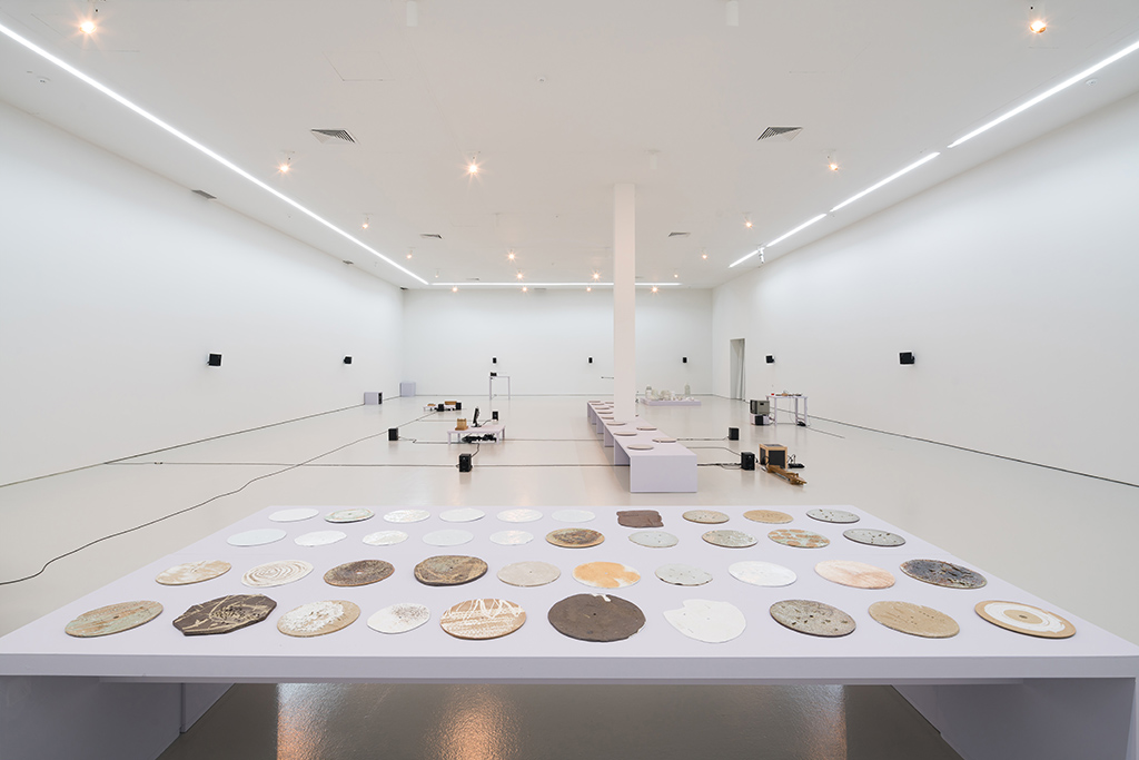Installation view of TAREK ATOUI’s “The Ground- From the Land to the Sea,” NTU Centre for Contemporary Art Singapore, 2018. Courtesy NTU Centre for Contemporary Art Singapore.